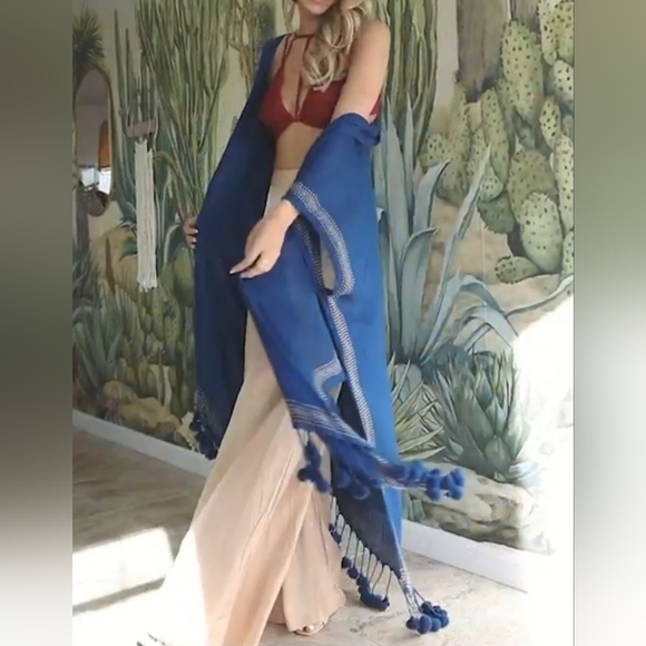 #551 🛑OS NEW! CHIC BOHO OPEN FRONT Longline Tassel Border Kimono - Picture 4 of 5